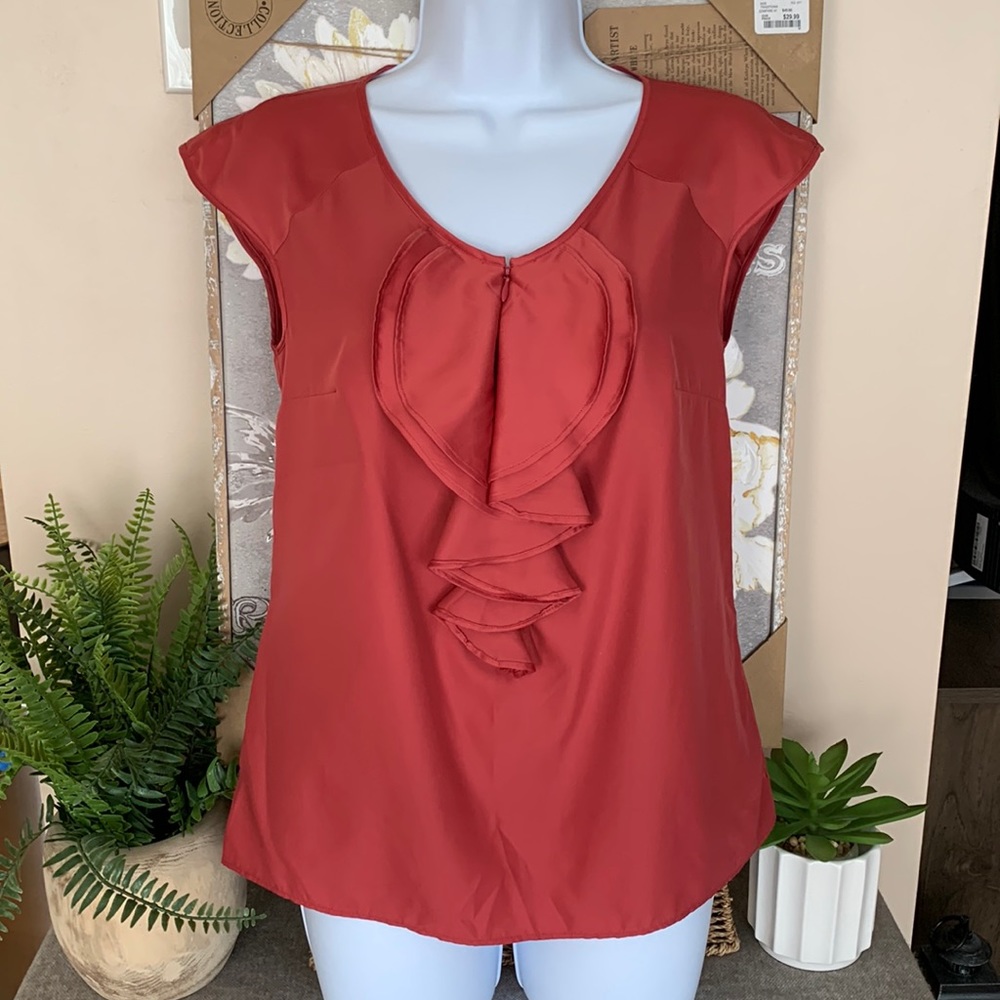 Mauve Satin Ruffle Front Blouse XS
